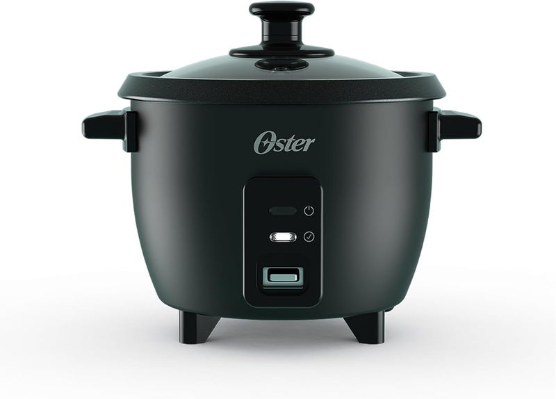 Oster 6-Cup Rice Cooker with Steamer Tray, Electric Rice Maker, Automatic Keep Warm, Nonstick Inner Pot, Black - Image 1